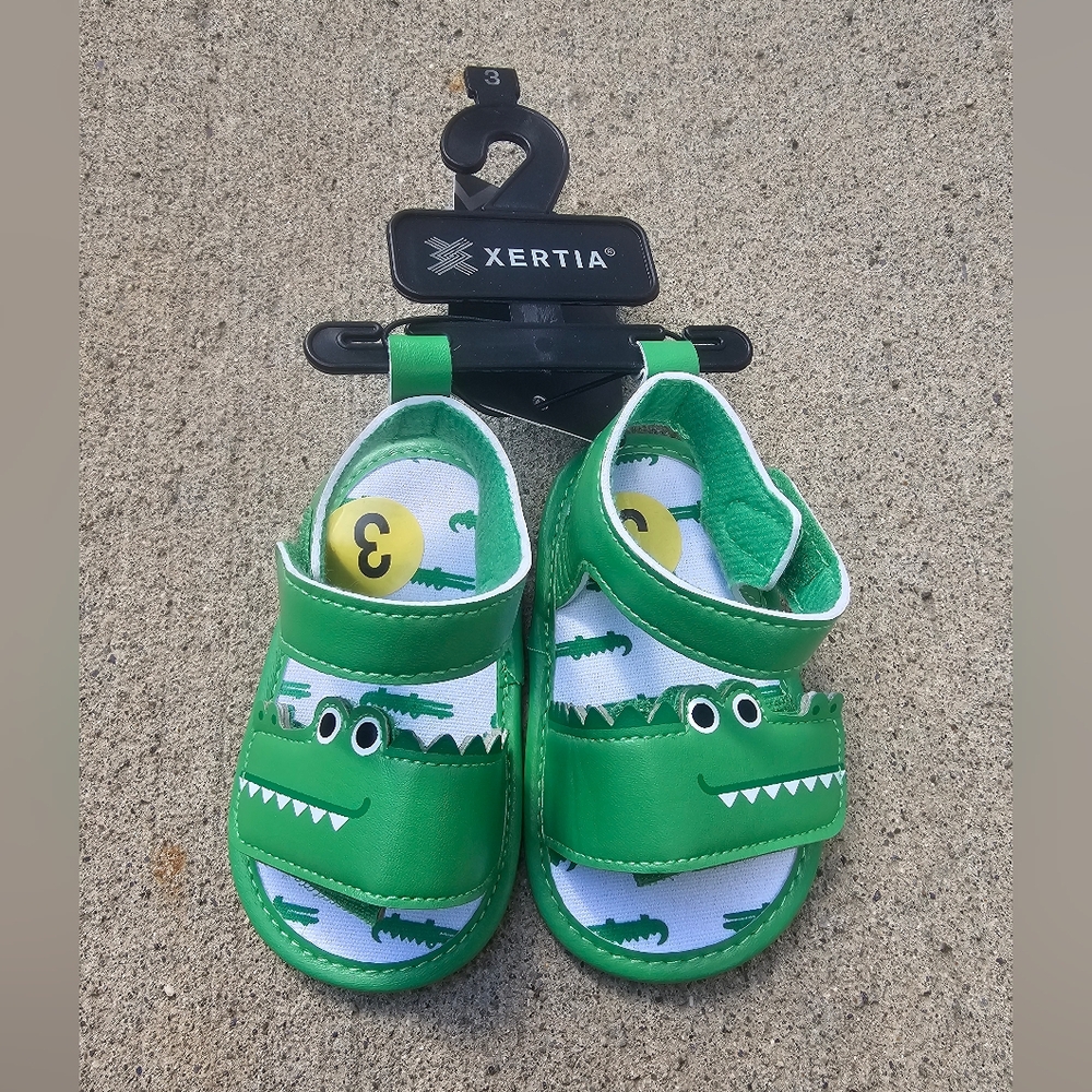 NEW Xertia Green Crocodile Alligator Baby Infant Sandals Sz 3 (6-9 M) Velcro L21